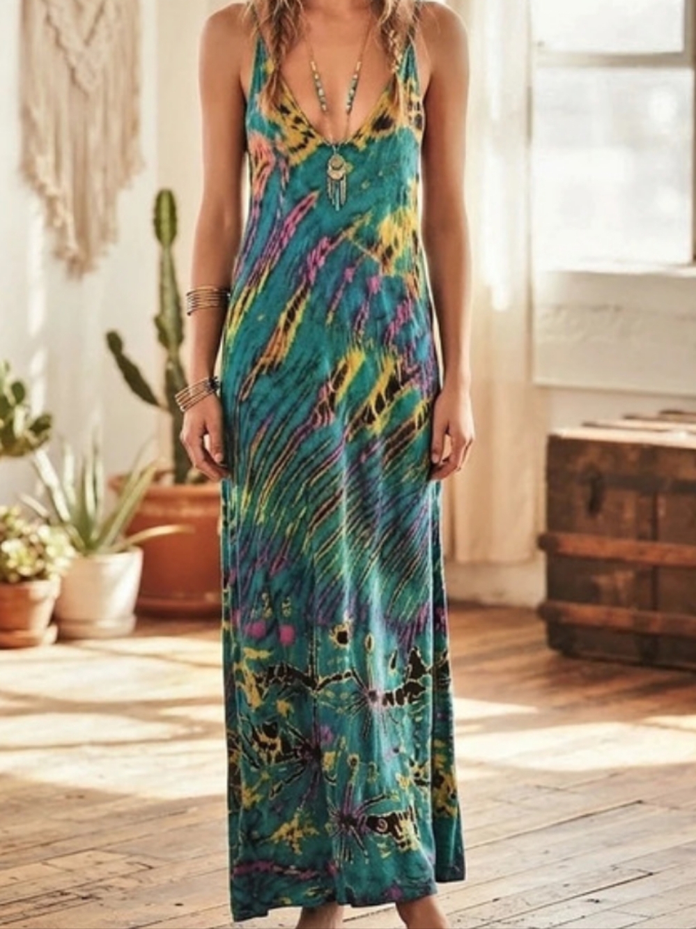 Kathmandu Imports Abstract Print Lace-Up Maxi Dress